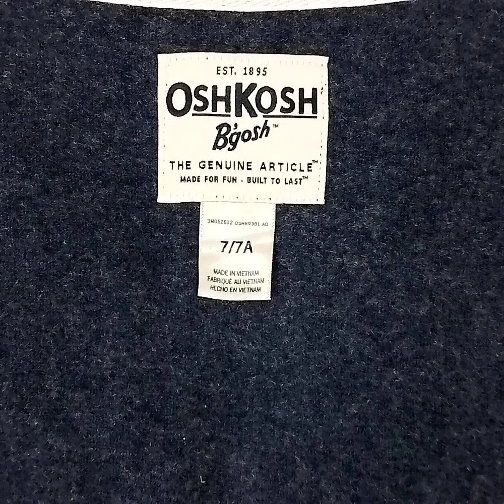 OshKosh Fleece‎ Lined Full Zip Hoodie Size 7 in Blue w/ Branding